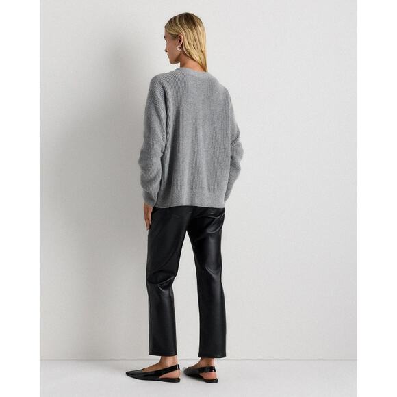 Quince Mongolian Cashmere Fisherman Boxy Cardigan Sweater Gray Size M Oversized - Picture 2 of 8